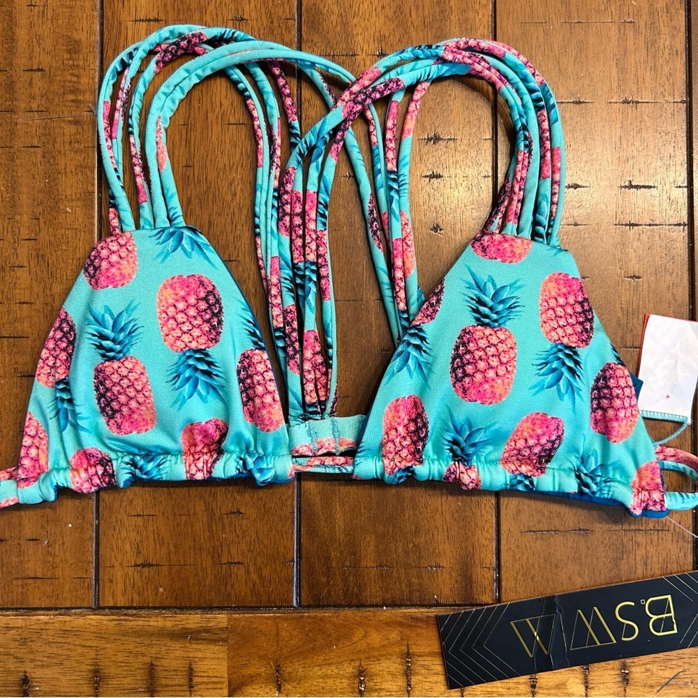 *NWT* B.Swim Luau Pineapple Print Turquoise Bikini Top, Size XS, Swimsuit, Aqua